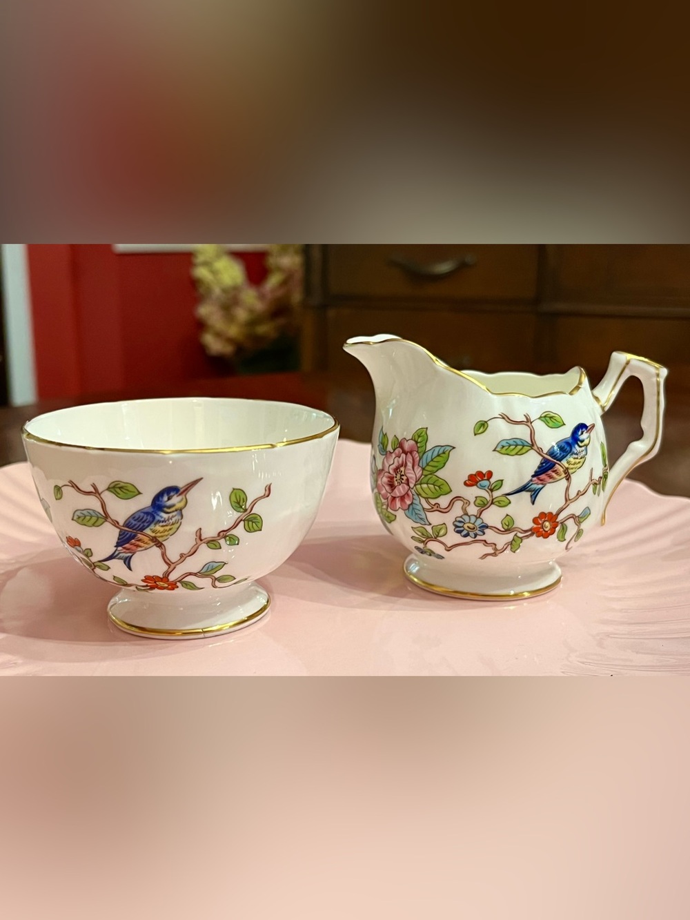 VTG Aynsley Pembroke Fine Bone China Mini Cream & Sugar Bowl Set England ‘70s